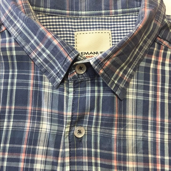 Emanuel Ungaro Men’s Short Sleeve Button Down Shirt Blue Plaid Small - Picture 8 of 9